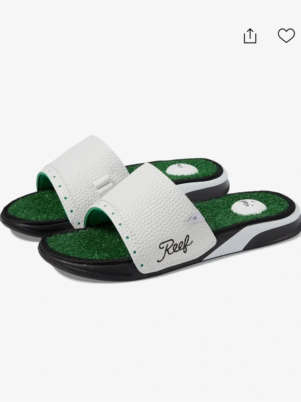 Reef Mulligan White and Green Slides with Black Sole Men Size 11